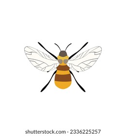 Cartoon bee mascot. A small bees flies. Wasp collection. Vector characters. Incest icon. Template design for invitation, cards. Doodle style.