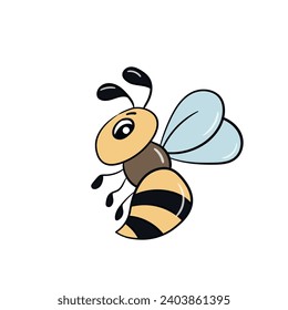 Cartoon bee mascot. A small bees flies. Wasp collection. Vector characters. Incest icon. Template design for invitation, cards. Doodle style.