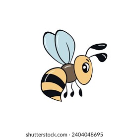 Cartoon bee mascot. A small bees flies. Wasp collection. Vector characters. Incest icon. Template design for invitation, cards. Doodle style.