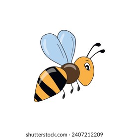 Cartoon bee mascot. A small bees flies. Wasp collection. Vector characters. Incest icon. Template design for invitation, cards. Doodle style.