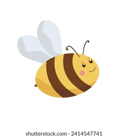 Cartoon bee mascot. A small bees flies. Wasp collection. Vector characters. Incest icon. Template design for invitation, cards. Doodle style.