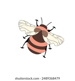 Mascota abeja de dibujos animados. Una Pequeña abeja vuela. Colección de avispa. caracteres de Vector. Icono de incesto. Diseño de Plantilla para invitación, tarjetas. Estilo Doodle.