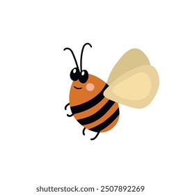 Mascota de abeja de dibujos animados. Una Pequeña abeja vuela. Colección de avispa. Personajes de Vector. Icono de incesto. Diseño de Plantilla para invitación, tarjetas. Estilo Doodle.