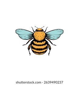 Cartoon bee mascot. A small bees flies. Wasp collection. Vector characters. Incest icon. Template design for invitation, cards. Doodle style.