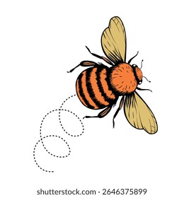 Mascote de abelhas de desenho animado. Uma abelha pequena voa. Coleção Wasp. Caracteres vetoriais. Ícone Incesto. Projeto de modelo para convites, cartões. Estilo Doodle.
