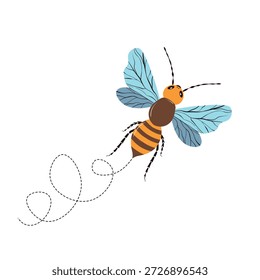 Mascota de abeja de dibujos animados. Una Pequeña abeja vuela. Colección de avispa. Personajes de Vector. Icono de incesto. Diseño de Plantilla para invitación, tarjetas. Estilo Doodle.