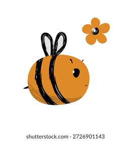 Mascote de abelhas de desenho animado. Uma abelha pequena voa. Coleção Wasp. Caracteres vetoriais. Ícone Incesto. Projeto de modelo para convites, cartões. Estilo Doodle.