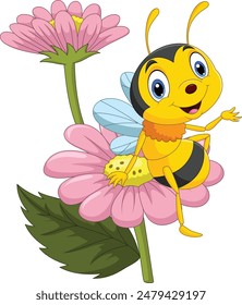 Cartoon bee sitting on a flower