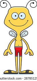 A cartoon bee smiling in a swimsuit.