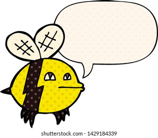 cartoon bee with speech bubble in comic book style