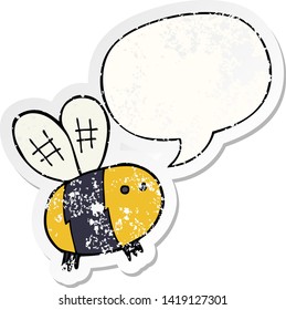 cartoon bee with speech bubble distressed distressed old sticker