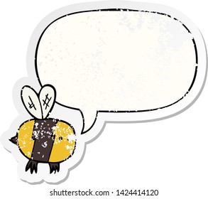 cartoon bee with speech bubble distressed distressed old sticker