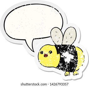 cartoon bee with speech bubble distressed distressed old sticker