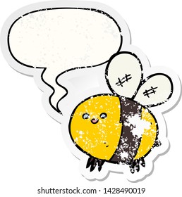 cartoon bee with speech bubble distressed distressed old sticker