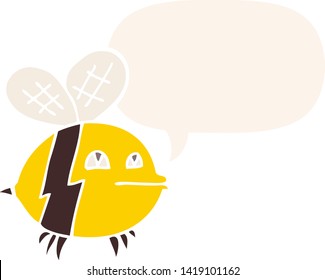 cartoon bee with speech bubble in retro style