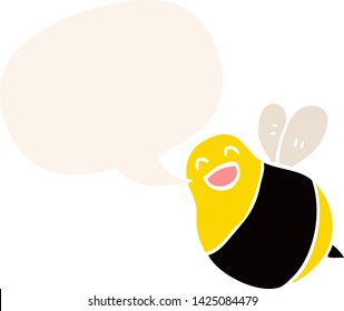 cartoon bee with speech bubble in retro style