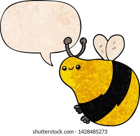 abeja de dibujos animados con burbuja de habla en estilo de textura retro