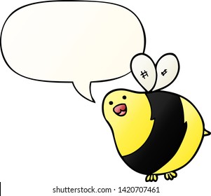cartoon bee with speech bubble in smooth gradient style