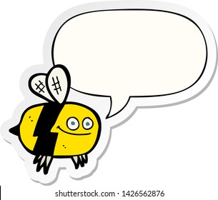 cartoon bee with speech bubble sticker