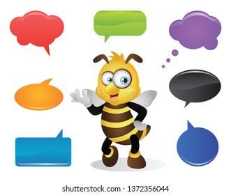 Cartoon Bee talking with Speech Bubbles