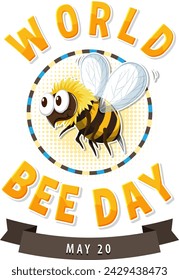 Abeja de dibujos animados con texto para el Día Mundial de la Abeja