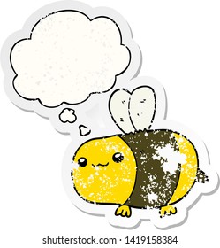 cartoon bee with thought bubble as a distressed worn sticker