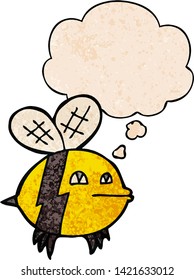 cartoon bee with thought bubble in grunge texture style