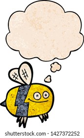 cartoon bee with thought bubble in grunge texture style