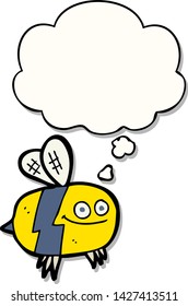 abeja de dibujos animados con burbuja de pensamiento como pegatina impresa