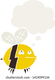 cartoon bee with thought bubble in retro style