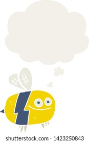 cartoon bee with thought bubble in retro style