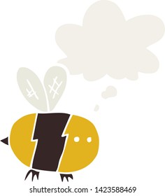 abeja de dibujos animados con burbuja de pensamiento en estilo retro