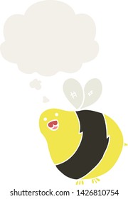 cartoon bee with thought bubble in retro style