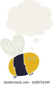 cartoon bee with thought bubble in retro style