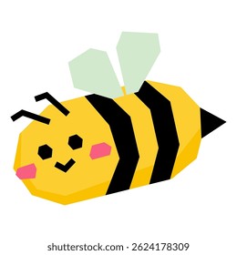 Cartoon bee tilted sideways with smiling face and wings. Fun, dynamic character for kids’ themes. Ideal for stickers, prints, and learning visuals.