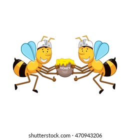 cartoon bee. Two bees carry pot with honey