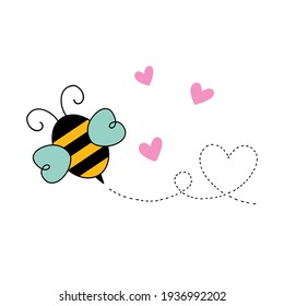 Cartoon bee. Valentine's Day. Vector illustration. Isolated on white. Good for t shirts, postcards.