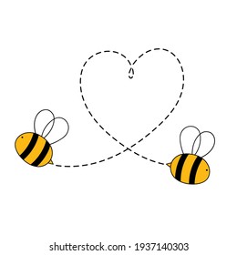 Cartoon bee. Valentine's Day. Vector illustration. Isolated on white. Good for t shirts, postcards.