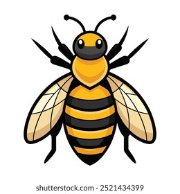 Mascota de Vector de abeja de dibujos animados con rayas amarillas, alas y ojos grandes para Ilustraciones de Naturaleza