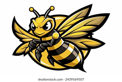 a cartoon bee with a yellow and black body and black wings