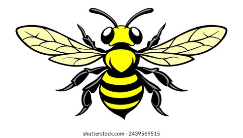 a cartoon bee with a yellow and black body and black wings