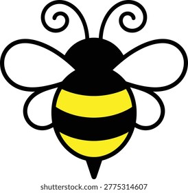 Cartoon bee with yellow and black stripes flying
