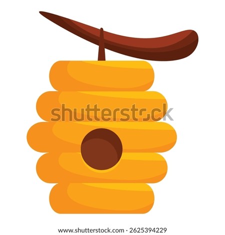 Cartoon beehive hanging from a tree branch, creating a safe and natural habitat for honeybees