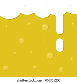Cartoon beer background with bubbles and foam in flat style