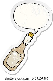 botella de cerveza de dibujos animados con pegatina vieja de burbuja de habla angustiada