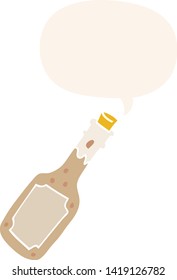 garrafa de cerveja de desenho animado com balão de fala em estilo retrô