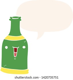 cartoon beer bottle with speech bubble in retro style