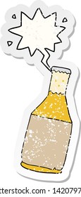 botella de cerveza de dibujos animados con pegatina vieja de burbuja de habla angustiada