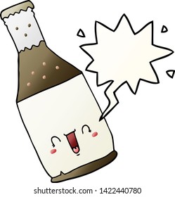 cartoon beer bottle with speech bubble in smooth gradient style