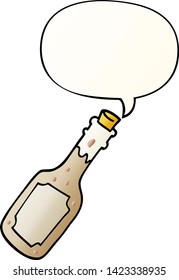 cartoon beer bottle with speech bubble in smooth gradient style